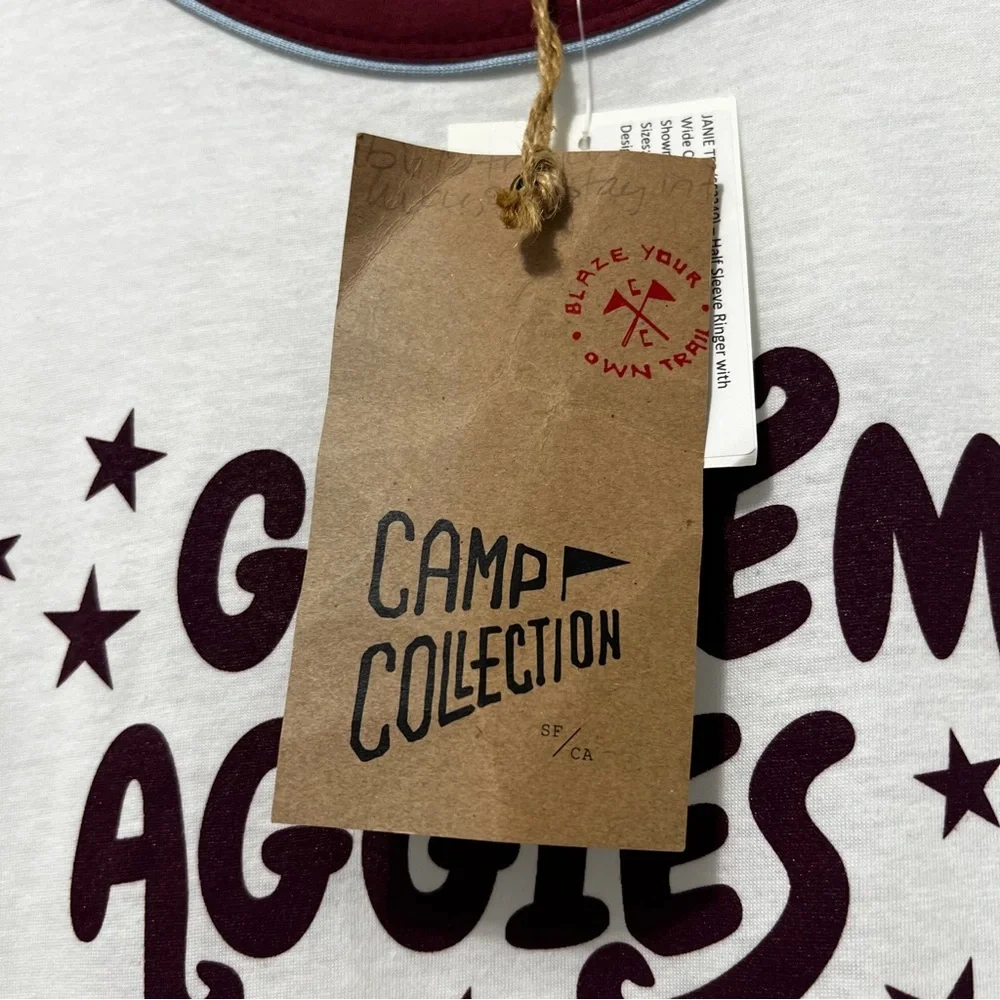 Camp Collection NWT Texas A&M Women's Gig Em Aggies Raglan Tee Size M - Picture 9 of 10